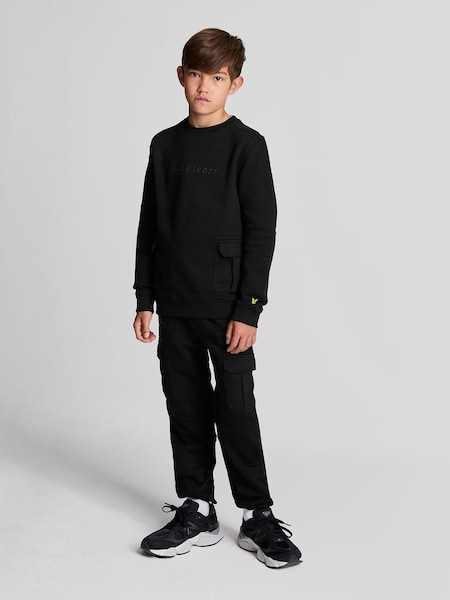 Negru - Lyle & Scott Băieți Pantaloni tip cargo Jersey 100% Cotton Pantaloni sport (649741) | 250 LEI