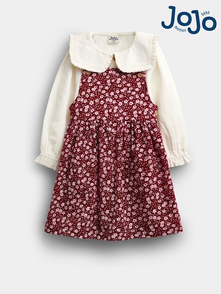 Plum Floral - Jojo Maman Bébé Cord Pinafore Dress & Top Set