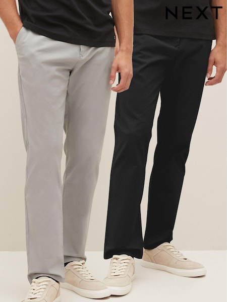 Black/Grey Slim Stretch Chino Trousers 2 Pack (649871) | €9