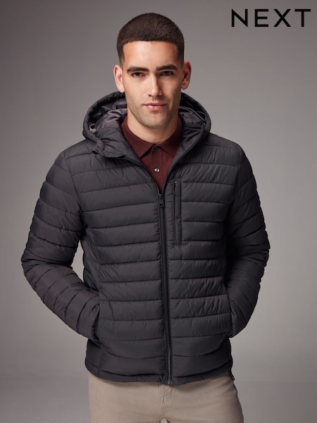 Anthrazitgrau - Shower Resistant Lightweight Hooded Puffer Coat Jacket (650003) | CHF 72