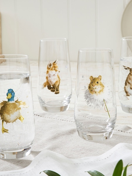 Set of 4 White Royal Worcester Wrendale High Ball Glasses (650037) | €47