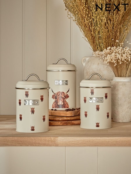 Set of 3 Natural Hamish Badge Coffee, Tea and Sugar Storage Jars (650052) | $48