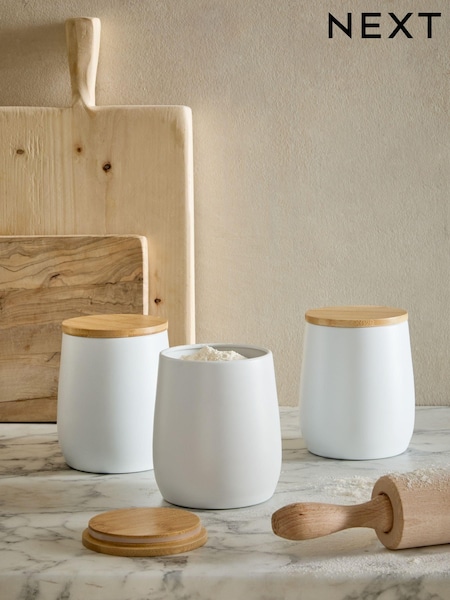 Set of 3 White Moderna Storage Tins (650084) | $37