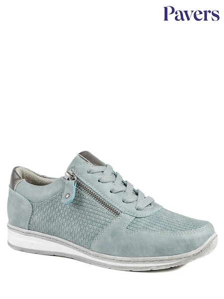 Denim Blå - Pavers Bred passform Casual Sneakers med Dragkedja och Spets