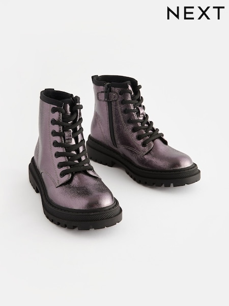 Silver Metallic Wide Fit (G) Warm Lined Lace-Up Ankle Boots (650443) | €31 - €39