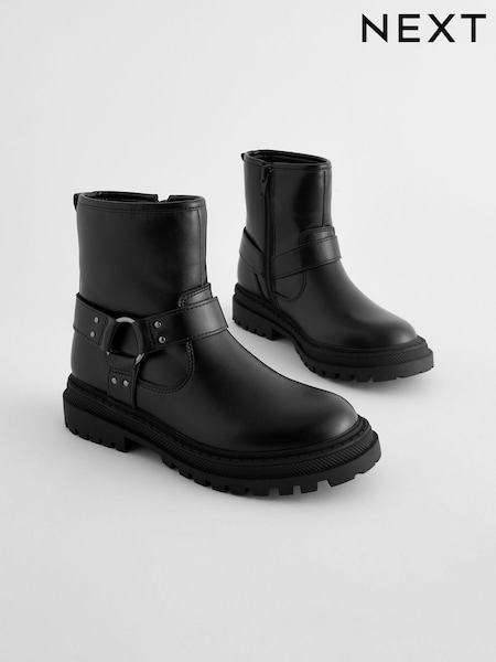Black Wide Fit (G) Harness Biker Boots (650451) | R$ 335 - R$ 400