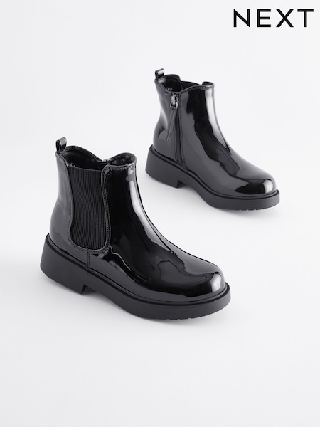 Black Patent Wide Fit (G) Chunky Chelsea Ankle Boots (650456) | €50 - €60