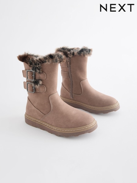 Neutral Brown Wide Fit (G) Warm Lined Zip Boots (650457) | €30 - €37