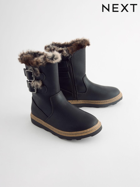 Black Wide Fit (G) Warm Lined Zip Boots (650516) | €30 - €37