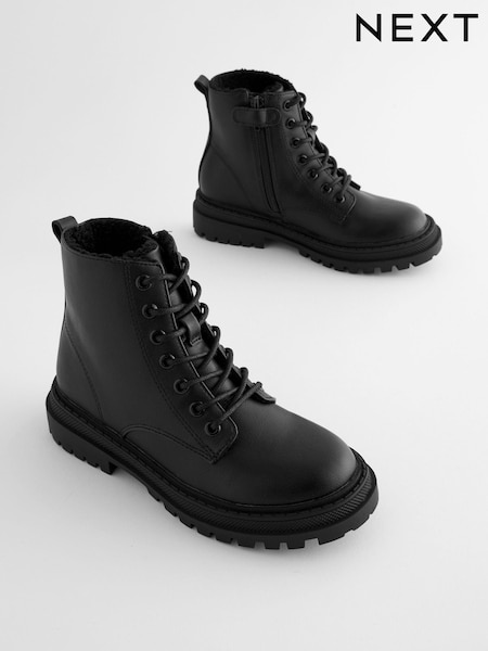 Matt Black Wide Fit (G) Warm Lined Lace-Up Ankle Boots (650517) | AED147 - AED183