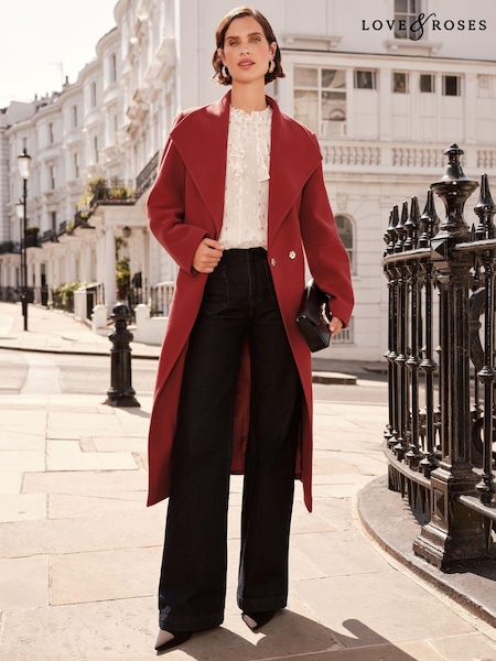 Love & Roses Red Shawl Collar Belted Coat (650664) | €60