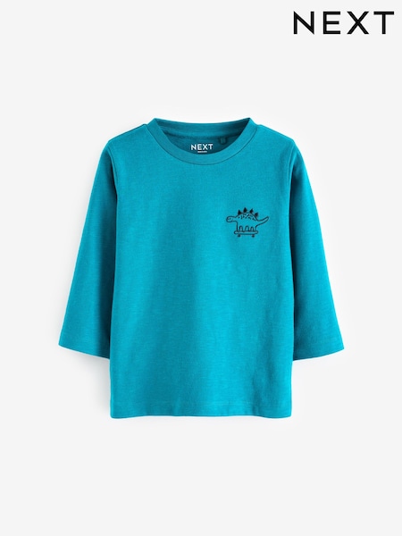 Turquoise Blue Dino Long Sleeves Semi Plain T-Shirt (3mths-7yrs) (650725) | AED14 - AED21
