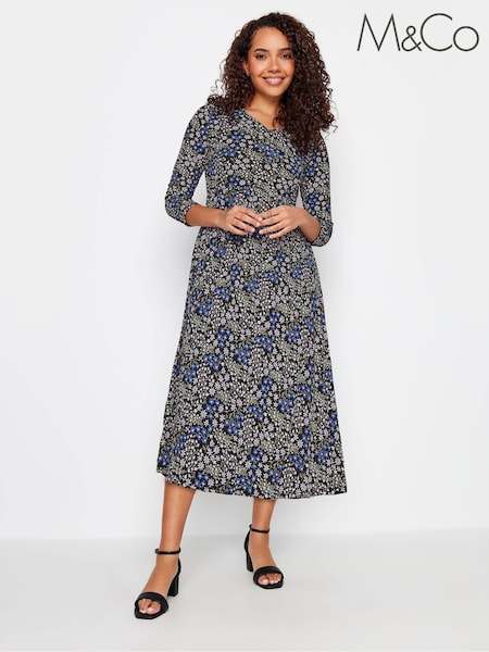 M&Co Black Grey Petite V-Neck Dress (650888) | €10