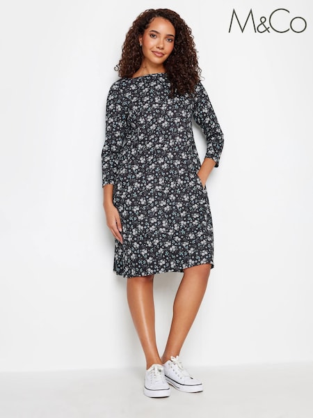 M&Co Black/White Pocket Swing Dress (651016) | ₪171