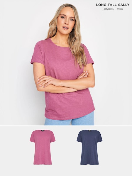 Long Tall Sally Blue 100% Cotton Stripe Short Sleeve T-Shirts 2 Pack (651027) | kr328