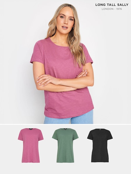 Long Tall Sally Black/Pink 100% Cotton Short Sleeve T-Shirts 3 Pack (651039) | 163 QAR