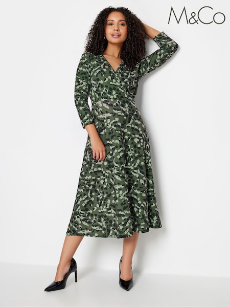 M&Co Green Petite Wrap Gathered Dress (651215) | €43