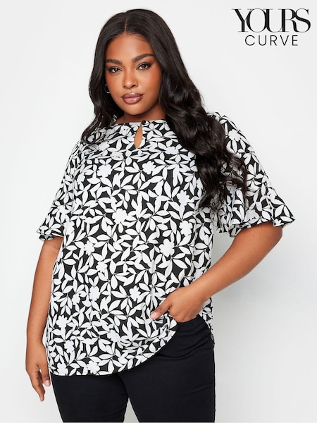 Yours Curve Black Floral Print Keyhole Tunic Top (651501) | €34