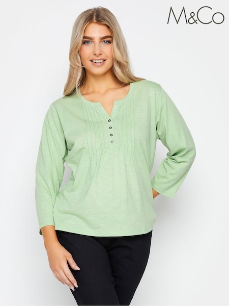 Vihreä - M&Co Petite 3/4 3/4-hiha Henleys 100% puuvillaa (651510) | €38