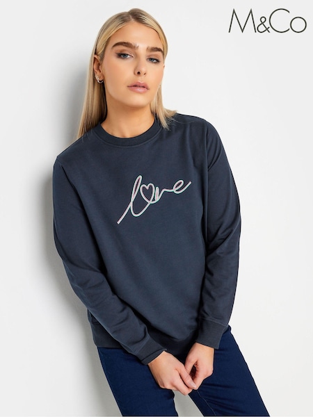 M&Co Blue Striped Long Sleeve Love Sweatshirt (651653) | €19