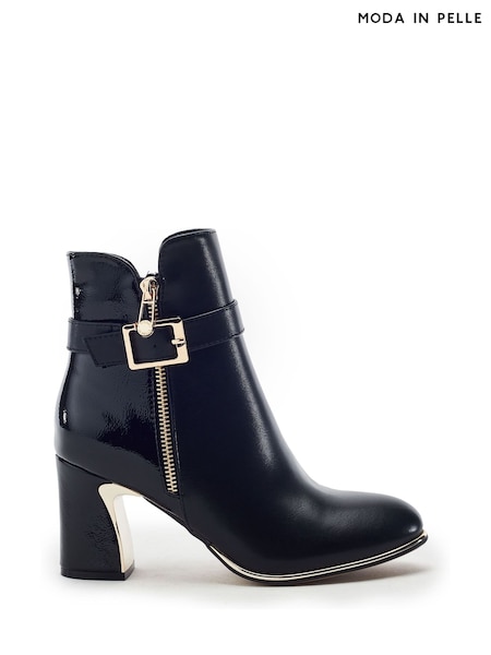 Schwarz - Moda In Pelle Parthenia Buckle Trim Block Heel Boots