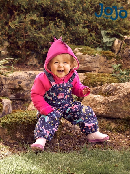 JoJo Maman Bébé Navy Unicorn Print Waterproof Dungarees (652387) | €66 - €70