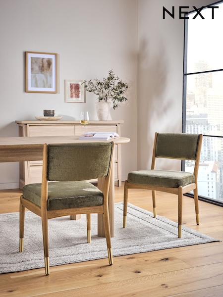 Set of 2 Plush Chenille Moss Flinton Dining Chairs (653013) | €430