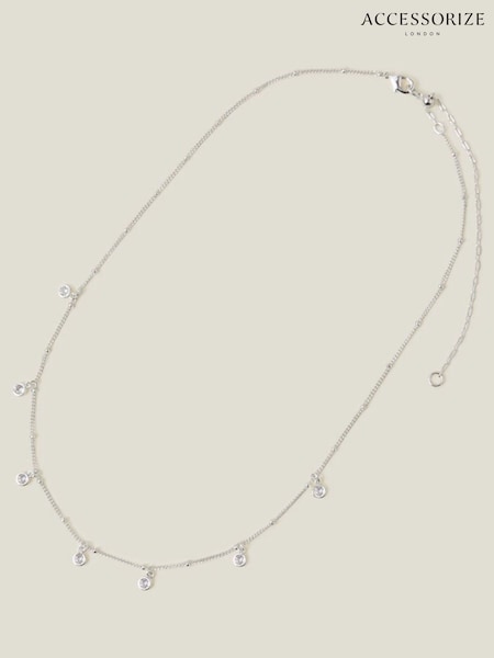 Accessorize Sterling Silver Crystal Station Necklace (653457) | 124 QAR