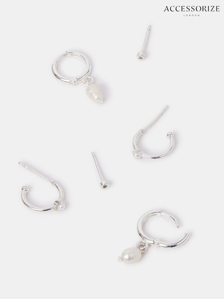 Accessorize Sterling Silver Pearl Stud and Hoop Earrings (653536) | €24