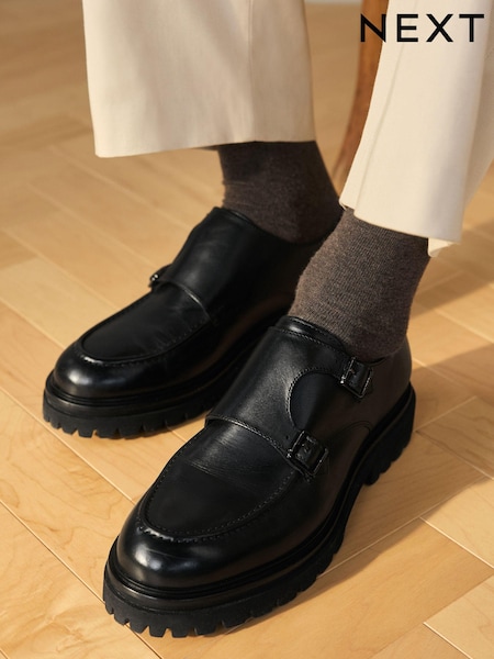 Black EDIT Cleated Leather Monk Shoes (653659) | €31