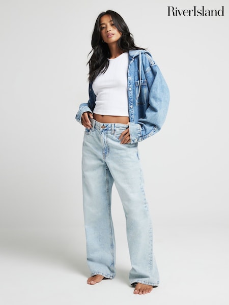 River Island Blue Petite Straight Fit 100% Cotton High Rise Relaxed Jeans (653691) | AED128