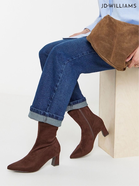 Marrón - Jd Williams Pointed Stretch Block Heel Ankle Boots