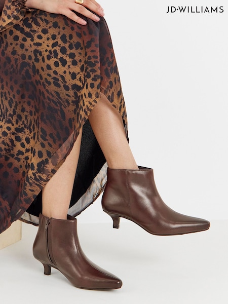 بني - Jd Williams Pointed Kitten Heel Ankle Boots