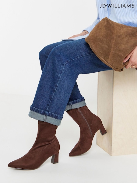 Brown - Jd Williams Pointed Stretch Block Heel Ankle Boots