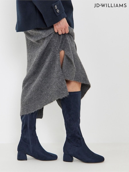 أزرق - Jd Williams Block Heel Stretch Knee High Boots