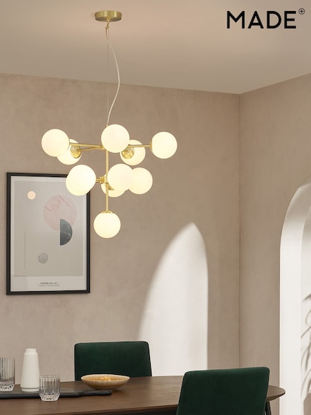 MADE.COM Brass/Opal Globe Chandelier Ceiling Light (654059) | €312