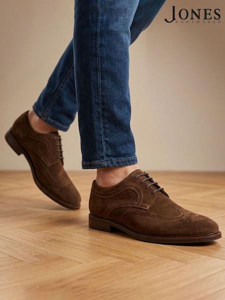 Brown Suede - Wide Fit Jones Bootmaker Longwood Wide Fit Leather Brogues