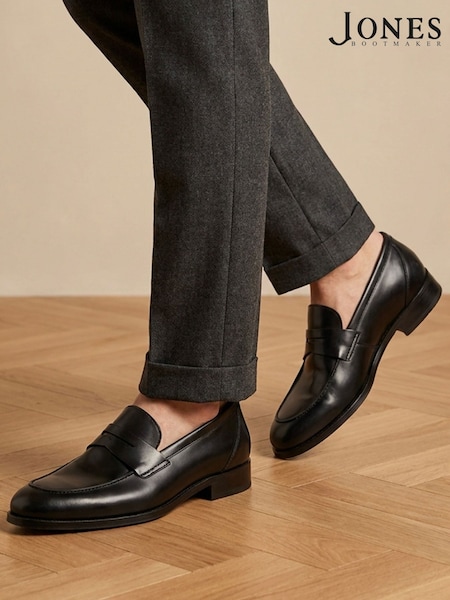 Black - Wide Fit Jones Bootmaker Leather Penny Loafers