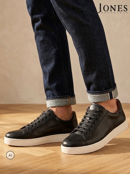 Noir - Wide Fit Jones Bootmaker Mens Simon Leather Trainers