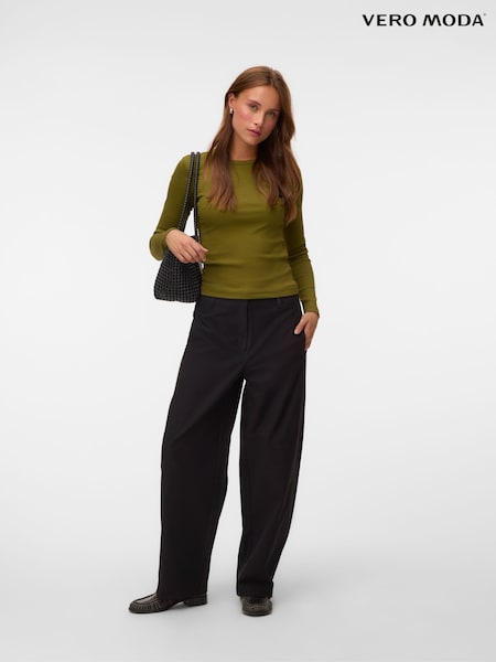 Svart - Vero Moda Mid Rise Barrel Leg Trousers