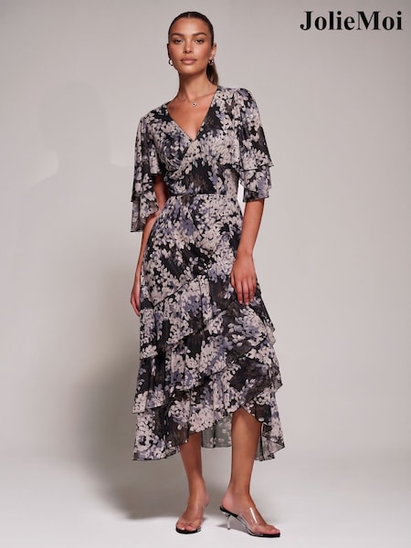 Sort - Jolie Moi Printed Mesh Maxikjole
