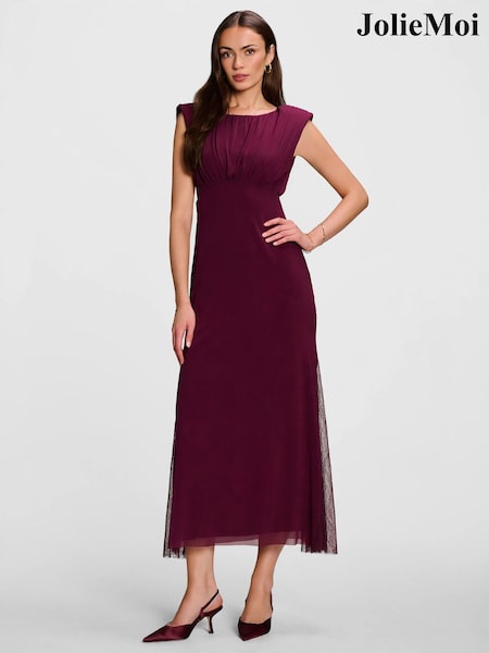 Purple - Jolie Moi Lace Insert Mesh Maxi Dress