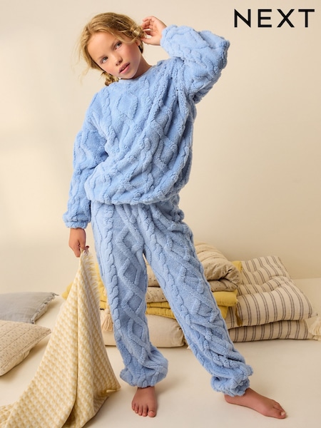 Blue Cable Cosy Fleece Jacquard Pyjamas (3-16yrs) (655224) | AED60 - AED85