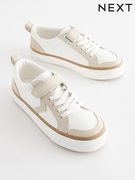 White Wide Fit (G) Elastic Lace Touch Fastening Chevron Trainers (655233) | AED91 - AED127