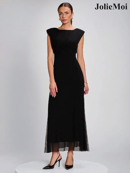 Black - Jolie Moi Lace Insert Mesh Maxi Dress