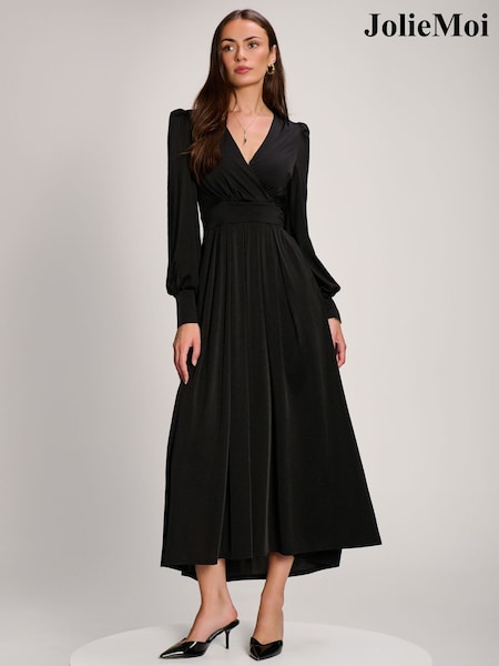 Black - Jolie Moi Long Sleeve Slinky Jersey Maxi Dress