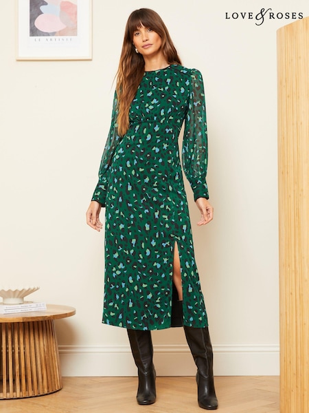 Verde - Rochie midi cu fundă la spate Love & Roses Empire (655781) | 214 LEI