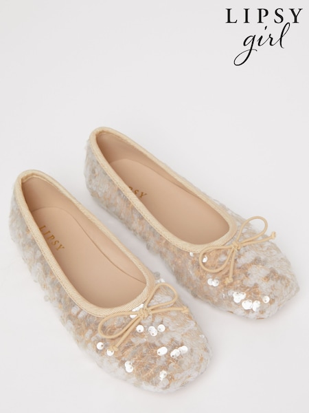 Lipsy Nude Pink Metallic Flat Slip On Square Toe Party Ballerina (655900) | €13 - €16