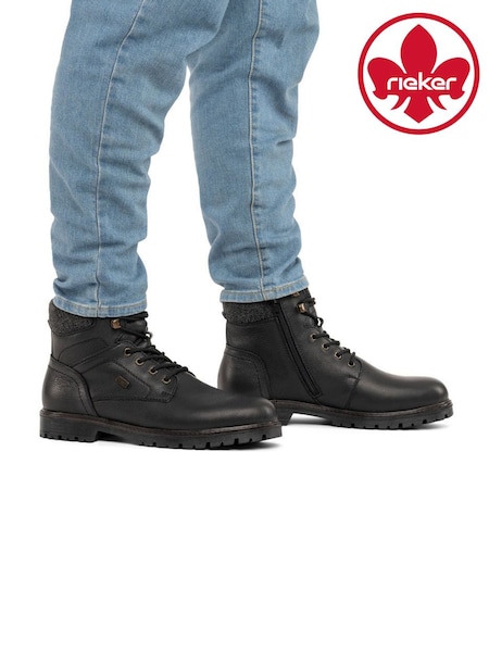 أسود - Regular Rieker Lace-up & Inside Zip Boots