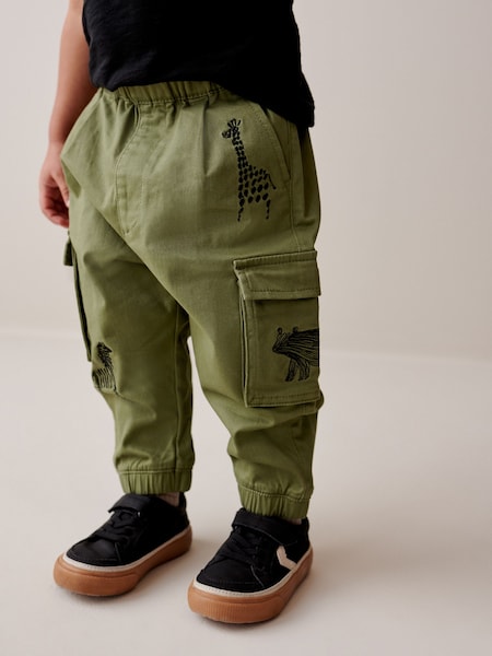 Khaki Green Animals Cargo Trousers (3mths-7yrs) (656078) | €16 - €18